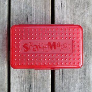 Vintage 90s Spacemaker Pencil Case 8" x 5" Clear Red Lid Hard Plastic School Box